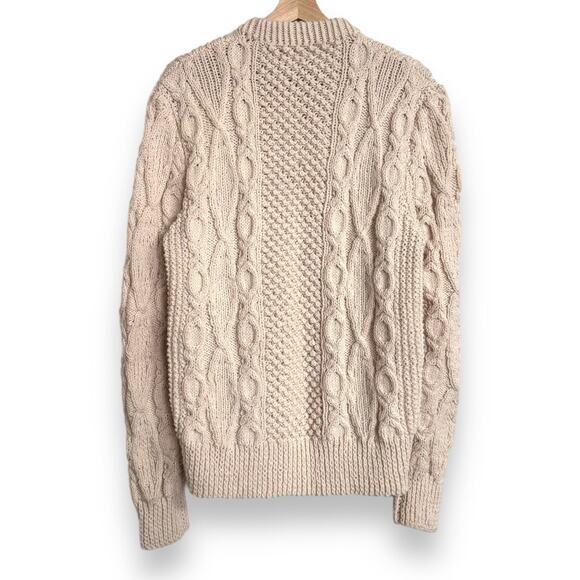 Handmade Cream Chunky Cable Knit Fisherman Sweater Women's Size L - Picture 2 of 7